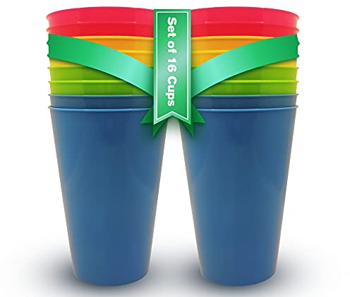 Vasos Plastico Duro Niños y Adultos (16 uds) Vasos Libres de BPA 450ml Vasos Camping Plastico Colores. Vasos Plastico Duro Reutilizables para Fiestas