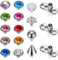 14G Acier Chirurgical Fileté en Interne Dermal Anchor Base Microdermals Piercing pour Femmes Hommes, 14-19Pcs Cubique Zircone Dermal Anchor Tops 2.5mm 3mm 4mm (C)
