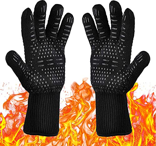 Guantes resistentes al calor para barbacoa, 1 par de guantes de horno, transpirables, resistentes al calor, guantes de barbacoa de jardín Neowic para hombres, regalos de cocina negros (hasta 800 ℃)