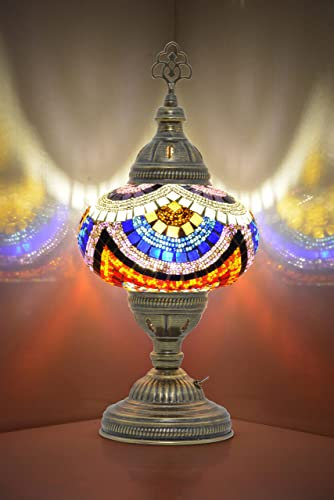 mozaist Lámpara turca que funciona con pilas con luz LED integrada, lámpara de mesa de mosaico inalámbrica, pantalla vintage de cristal decorativo marroquí, lámpara de mesa portátil para mesita de