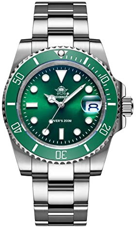 ADDIESDIVE 41mm Reloj analógico de Cuarzo para Hombre 20 Bar Resistente al Agua Acero Inoxidable Reloj de Pulsera para Hombre Grande Luminoso Verde
