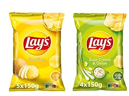 Lay's Partybox Snacks - 5x Gesalzen, 4x Sour Cream & Onion Geschmack (9 x 150 g)