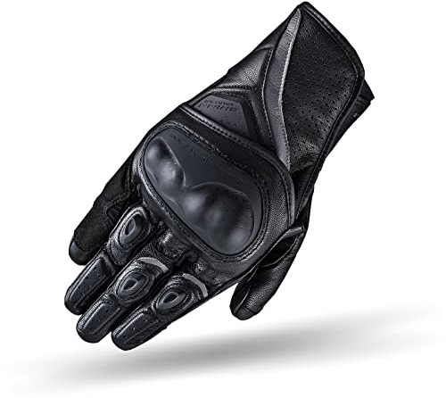 SHIMA SPARK 2.0 Motorradhandschuhe Herren | Touchscreen, Sommer, Sport Leder Handschuhe mit TPU Knöchelprotektor, Handflächen- und Fingerschieber, Verstärkte Handfläche (Schwarz, L)