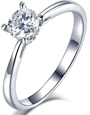 Skcess Zarter Ring Sterlingsilber, Eheringe Weißes Gold Herz 4 Krallen Zirkonia Verlobungsringe Größe 57 (18.1)