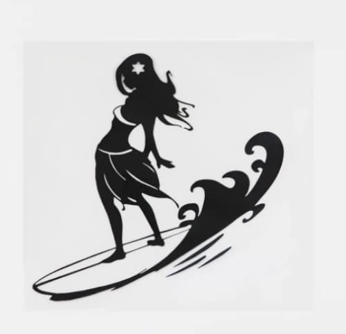 Surfer Girl Hawaii Surf Waves Beach Surfboard Decal Vinyl Car Sticker Black/Silver12.6CMX13.3CM