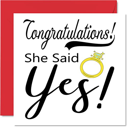 Stuff4 Verlobungskarten für Paare, She Said Yes | Herzlichen Glückwunsch Happy Engagement Geschenke, Congrats Well Done Karte, 145 mm x 145 mm Hochzeitsgrußkarten für Paare