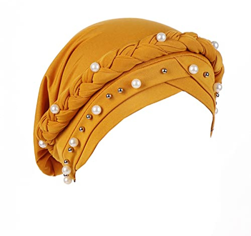LIUPUUDLY Turban Damen Chemo Mode Kopftuch Kopfbedeckung mit Perle Beanie Mütze Haarausfall Hut Schlafmütze