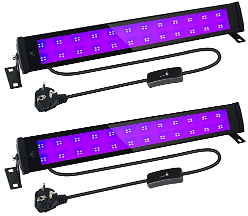 BOSITE 50W Schwarzlicht LED,2 Stücke UV Schwarzlichtlampe, IP66 Wasserdicht UV Strahler Außen mit Stecker und Schalter,Blacklight mit 96 LEDs,UV Licht Röhre für Party,Deko,Halloween