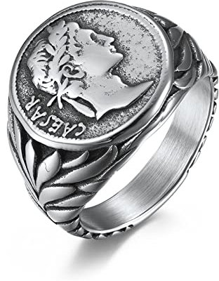 MeiLiSis Schmuckringe Für Unisex – Im Europäischen Und Amerikanischen Stil, Römisches Reich, Julius Caesar-Ring, Vintage-Münze, Caesar-Kopf, Trend-Schmuckzubehör,Silber,7