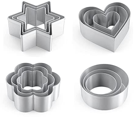 Metal Cookie Cutter Set - 12 Stainless Steel Shapes Including Round, Heart, Star, and Flower for Baking Biscuits and Mini Molds