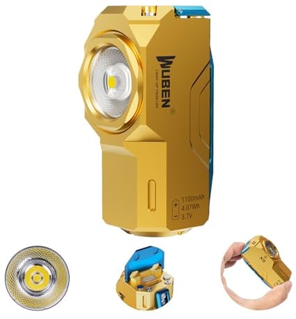 WUBEN X0 Mini Aufladbar Taschenlampen, 800 Lumen kleine EDC Flutlicht Taschenlampe, 7 Modi Magnetische Taschen Taschenlampe Für Camping, Reparatur,Wandern, Notfall (Kupfer-Brass)