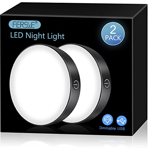 Ferswe Rechargeable Battery Lights Indoor, Rechargeable LED Night Light with 1000mAh Large Battery, Stick on Lights for Closet, Bedroom, Wardrobe and Kitchen (2 Pack)