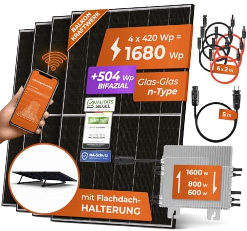 Solarway® 1760W Balkonkraftwerk 1600W komplett Steckdose - neuester 1600 Watt Wechselrichter - Solaranlage Komplettset - 440W Solarmodule & Deye & Zubehör