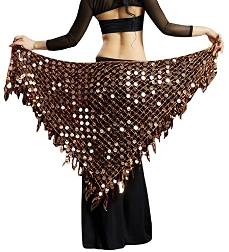 Bauchtanz Hüfttuch Pailettenrock für Damen Pailletten Glitzer Rock mit Fransen Bauchtanz Gürtel Sexy Faschingskostüme Karneval Meerjungfrau Kostüm Rock Festival Outfit (Braun, Einheitsgröße)