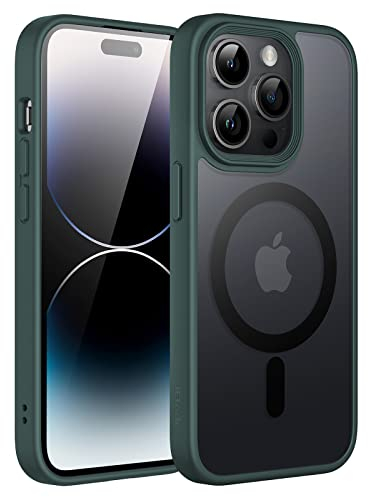 JETech Cover Magnetica per iPhone 14 Pro 6,1 Pollici Compatibile con MagSafe, Custodia Traslucida Opaca Posteriore Sottile Antiurto (Verde Scuro)