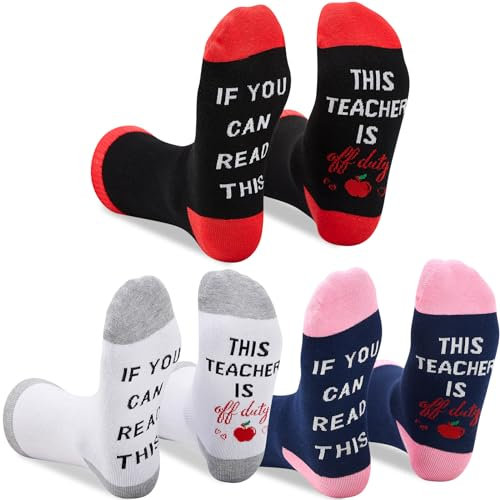 SATINIOR 3 Paires Chaussettes d'Enseignants Drôles If You Can Read This Teacher Is off Duty pour Graduation Noël, 3 Couleurs