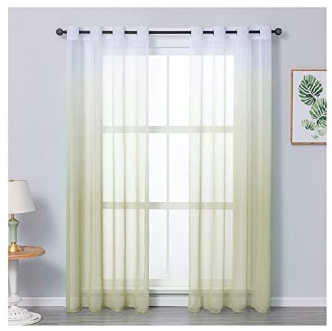 Aotiwe Vorhänge Beige Durchsichtig, Vorhänge Wohnzimmer Set Farbverlauf Polyester 2 Stücke 132X214cm