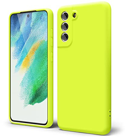 oakxco für Samsung Galaxy S21 FE 5G Hülle Silikon Case, Dünn Schutz Gummi Original Handyhülle, Weich Slim Matt TPU Kameraschutz Stoßfest Schutzhülle, für Frauen Damen Mädchen, Leuchtend Neon Gelb