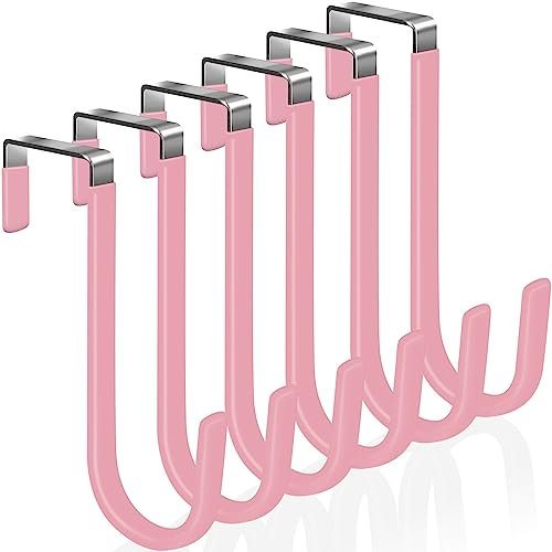 Peasulin 6 Pack Over The Door Hooks, Over The Door Hangers Hooks, Soft Rubber Surface Prevents Scratches, Door Hooks for Bathroom, Living Room, Kitchen Hanging Clothes, Towels, Hats, Pink