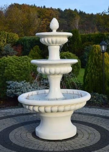 Casa Padrino Barock Springbrunnen Weiß Ø 120 x H. 186 cm - Prunkvoller Gartenbrunnen im Barockstil - Runder Gartendeko Stein Brunnen - Barock Garten Deko Accessoires