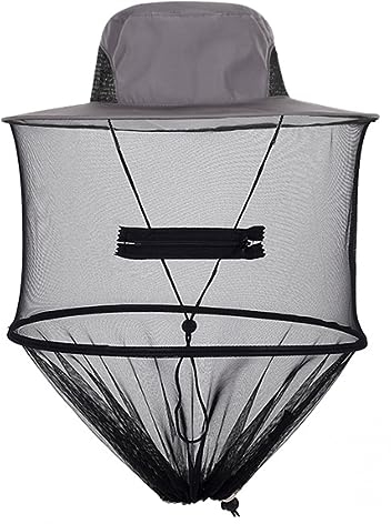 JOCXZI Casquette de Moustiquaire,Gris Chapeau de soleil avec moustiquaire amovible,Chapeau de pêche,Unisexe,Pliable,Respirant,Avec protection UV,Amovible,pour Randonnée en Plein Air Camping Jardinage