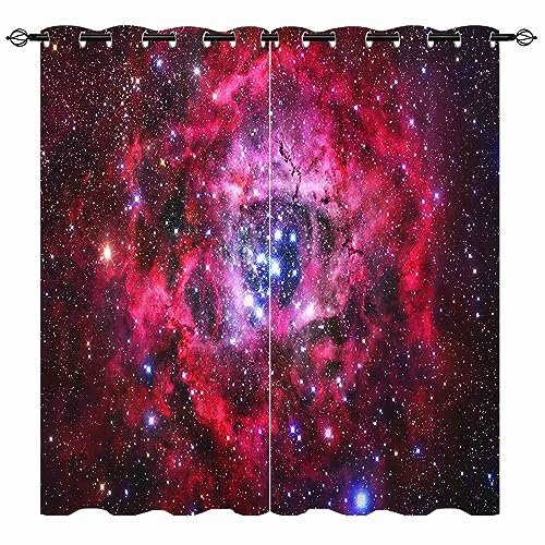 YUANZU Galaxie Vorhänge Weltraum Universum Rot Rosa Nebel Ösen Gardinen mit Blickdichte Vorhang Kälteschutz Blackout Curtain Kinderzimmer Schlafzimmer Verdunkelung Fenster, 2 Stück, H 245 x B 200 cm