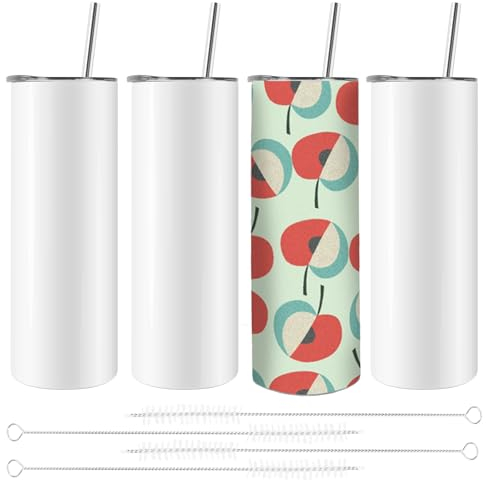 Torribaly 4 Stück Sublimationsbecher mit Rohlinge, 20 oz Sublimation Tassen Cup, Edelstahlbecher mit Metallstrohhalm, Thermosbecher für Tumbler Presse Maschine Ofen Sublimationsdruck