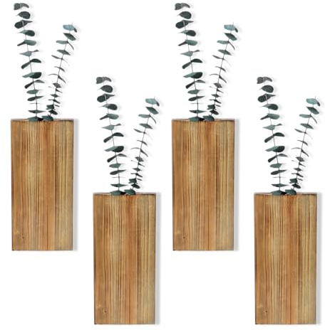 Oairse 4er-Set Wand Pflanzgefäße aus Holz für Trockenblumen, Wanddekoration aus Holz Taschenwandvasen, hängende Pflanzgefäße für Wohnzimmer, Schlafzimmer, Heimdekoration