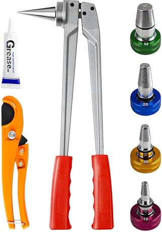 AMZCNC Handbuch PEX-Erweiterung Werkzeug-Set, PEX-A Expander-Werkzeug-Set mit 16mm 20mm 25mm 32mm Expansionsköpfen, PEX-Rohr-Expander-Schneider für (16MM 20MM 25MM 32MM), AMZ-F1960