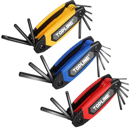 Topline 25-piece Folding Hex Key Set, 3 Pack, Portable Allen Wrenches Sets, SAE, Metric, Allen Key Set for Basic Home Repair and General Applications