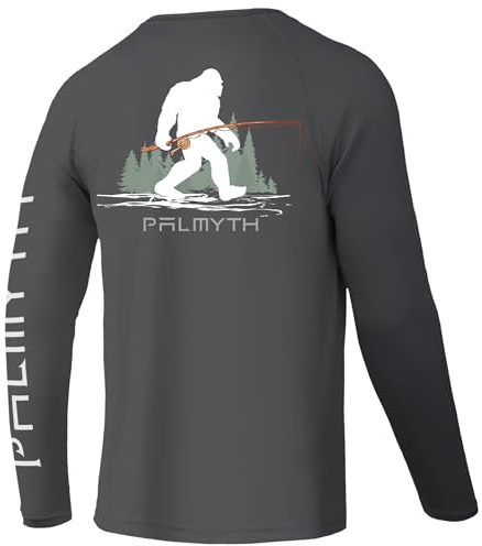 Palmyth Fishing Shirts for Men Long Sleeve UPF 50+ T Shirt Sun Protection Tee (Charcoal/Bigfoot Fishing, XL)