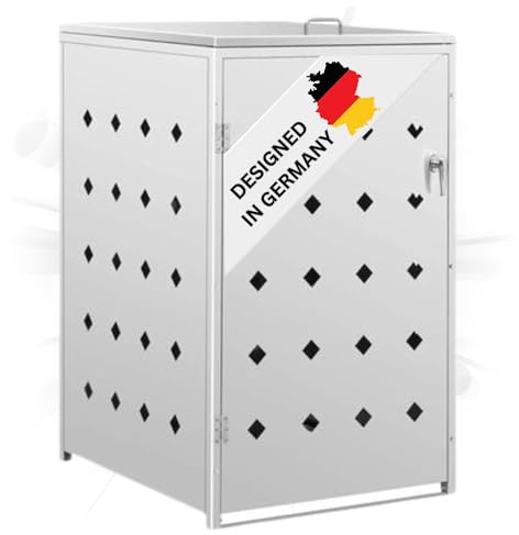 DELUKE 1er Mülltonnenbox SOGI Edelstahl | 69x115x77,5cm Silber | Mülltonnenverkleidung für 1 Tonne 240L Müllbox aus Metall Mülltonnenschutz Mülltonnendach