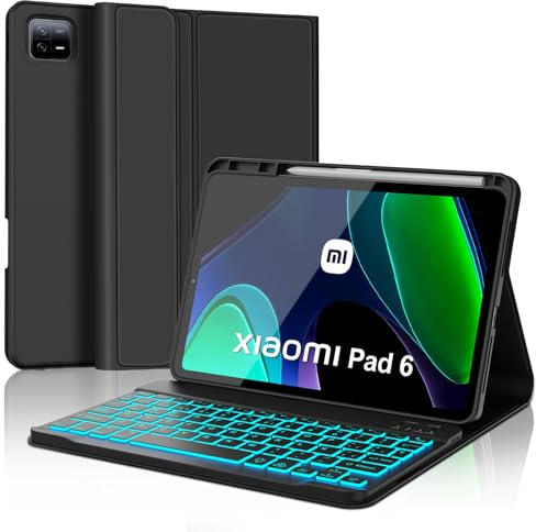 IVEOPPE Funda Teclado Xiaomi Pad 6, Xiaomi Pad 6 Pro Teclado, Teclado Español Ñ Bluetooth Inalámbrico Retroiluminada Desmontable para Xiaomi Mi Pad 6/ Xiaomi Mi Pad 6 Pro 11 Pulgada 2023, Negro
