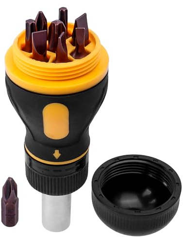 Treki Stubby Ratcheting Screwdriver Set,1/4 Hex 9 In1 Short Handle Flat Screwdriver Stubby Screwdrivers Multi Ratchet Screw Driver with 9pcs Magnetic Bits (Flat&Phillips&Torx)