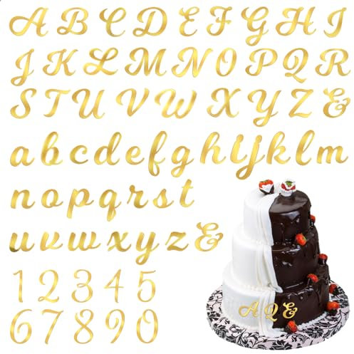 64 Stück Buchstaben Zahlen Tortendeko Gold Acryl Kuchen Deko Zahlen 0–9 und Alphabet A–Z Kuchendekoration Torte Individuelle Anpassung Glitzernde Geburtstagskuchendekoration