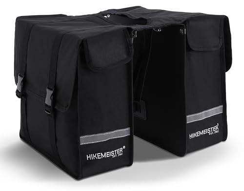 HikeMeister® Doppelte Fahrradtasche für Gepäckträger - Doppeltasche - Gepäckträgertasche wasserdicht - Hinterradtasche– Wasserabweisend – - Reflektierenden Streifen - London