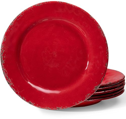 ZAROCRUS Farmhouse Melamine Dinner Plate Set, 11 inch Unbreakable Serving Plates, Set of 6, Lightweight Dinnerware Plate, Large Dessert or Salad Plate Set, Chip Resistant Camping Dishes, Red…