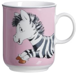 Ritzenhoff & Breker Happy Zoo Kinderbecher Zebra, 270 ml, Kindertasse mit Henkel und Tier-Motiv, Porzellan, Rosa