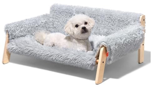 MEWOOFUN Erhöhtes Katzenbett Sofa aus Holz, 56x45cm robust großes Katzensofa – modischer Katzenstuhl mit abnehmbarem Matratzenbezug Belastbar mit 10 kg (Grau, 70x53cm)