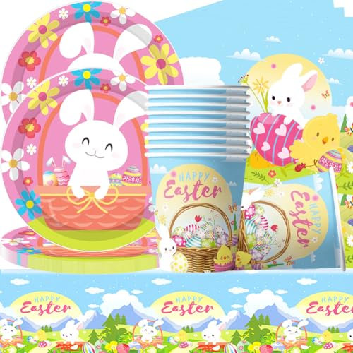 Pasqua Piatti di Carta Easter Set,Piatti di carta a forma di coniglietto pasquale,Decorazione Festa di Pasqua, Coniglietto di Pasqua Piatti,piastra ,tazza di carta, Asciugamano di carta , Tovaglia