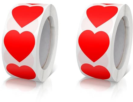 1000 Stück Herz Aufkleber, 25mm Rote Herz Selbstklebende Sticker, Selbstklebende Herzform Etiketten Rolle, für Hochzeit Valentinstag Geburtstag Geschenkbeutel DIY Handwerk Scrapbooking Dekoration