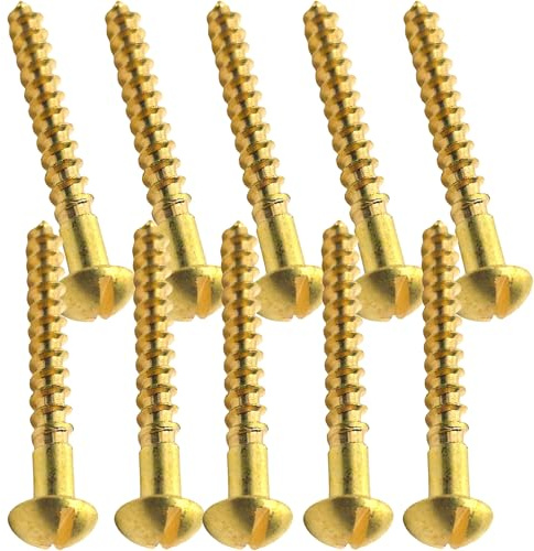 3.5mm x 20mm Solid Brass Wood Screws, Pack of 10 – Round Raised Head Slotted Screw (No.6) for Antique Restoration, Furniture, Cabinetry, Marine & Decorative Use