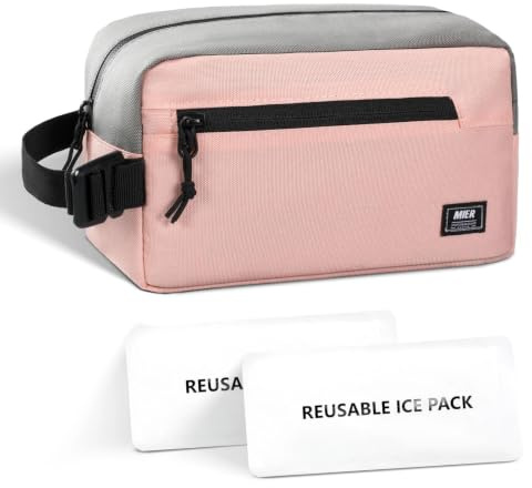 MIER Freezable Lunch Bag for Kids with Bulit-in Ice Packs, Pink/Grey, 3L | Mini Cooler for travel, road trips, picnics, school days, or beach, Smart Buckle Handle, Fit in a Backpack/Handbag, Snack Bag