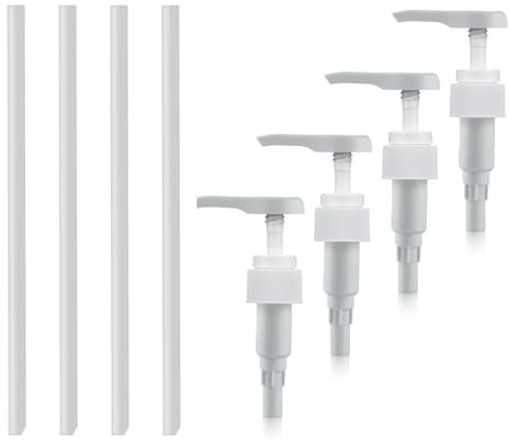 4 Stück Dosierpumpen für 1L Flaschen,Weiße Pumpspender mit Integrierten Trinkstöpseln,Kompatibel zu Best Body Nutrition Vital Drink,Wiederverwendbar für Sirup Oder Shampoo,Langen und Kurzen Schläuchen