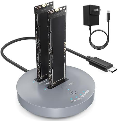 M.2 NVMe SSD Cloner Dock, 10Gbps Dual-Bay NVMe a USB Enclosure Soporta clon sin conexión, UASP, adaptador de carcasa SSD USB 3.2 Gen 2, estación de acoplamiento M.2 para SSD tamaño 2230/2242/2260/2280