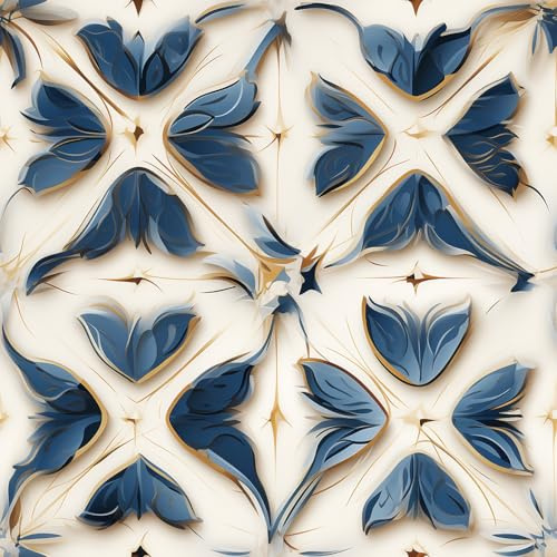 ANLIKY-Pro Papier peint autocollant à motif floral carré, amovible, sans colle, motif floral bleu sans couture, 44X300CM, pour meubles et armoires.