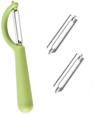 Sparschäler für Tupper mit 2 Ersatzklingen,P-Schäler Set,Edelstahl 17cm Kartoffelschäler Einschneidig,Spargelschäler,Gemüseschäler,Universalschäler für Tupperware Schäler,Pendelschäler für Obst Gemüse