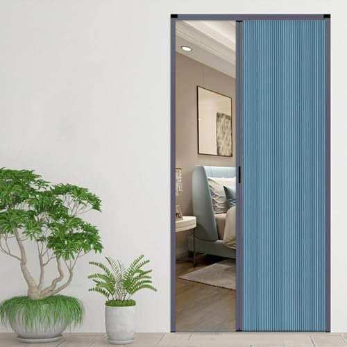 Generico Porta a Soffietto, Porta Pieghevole in Alluminio, Porta Doccia a Scomparsa, Porta Scorrevole Pieghevole Oscurante Cellulare, Porta Divisoria per Cucina, Bagno, Patio(Blue,80 * 80in)
