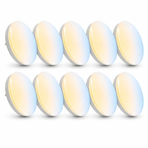 Maxkomfort 10er Set LED Leuchtmittel GX53 10W – 3 Lichtfarben umschaltbar: Warmweiß, Neutralweiß, Kaltweiß (3000K/4000K/6500K) – Spot Ø74mm – 230V, nicht dimmbar