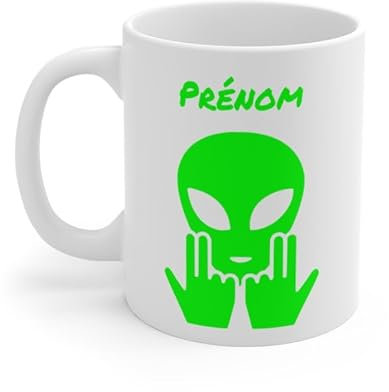 Teecustom Mug Alien Personnalisé avec Prénom Tasse Humour Rose OVNI Signe Jul Cadeau Drôle et Original (Vert)